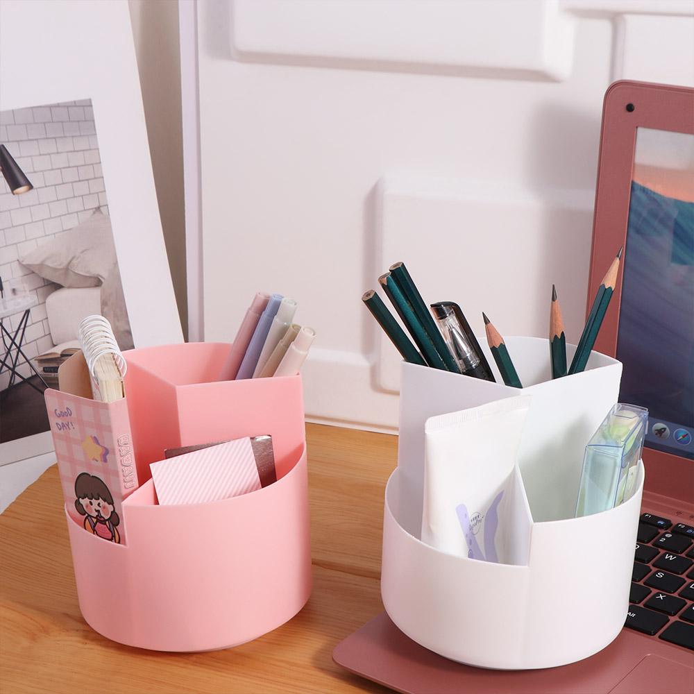 Storage Box 360° Rotating Pen Holder 3-Grid Pen Pencil Organizer  School Office
