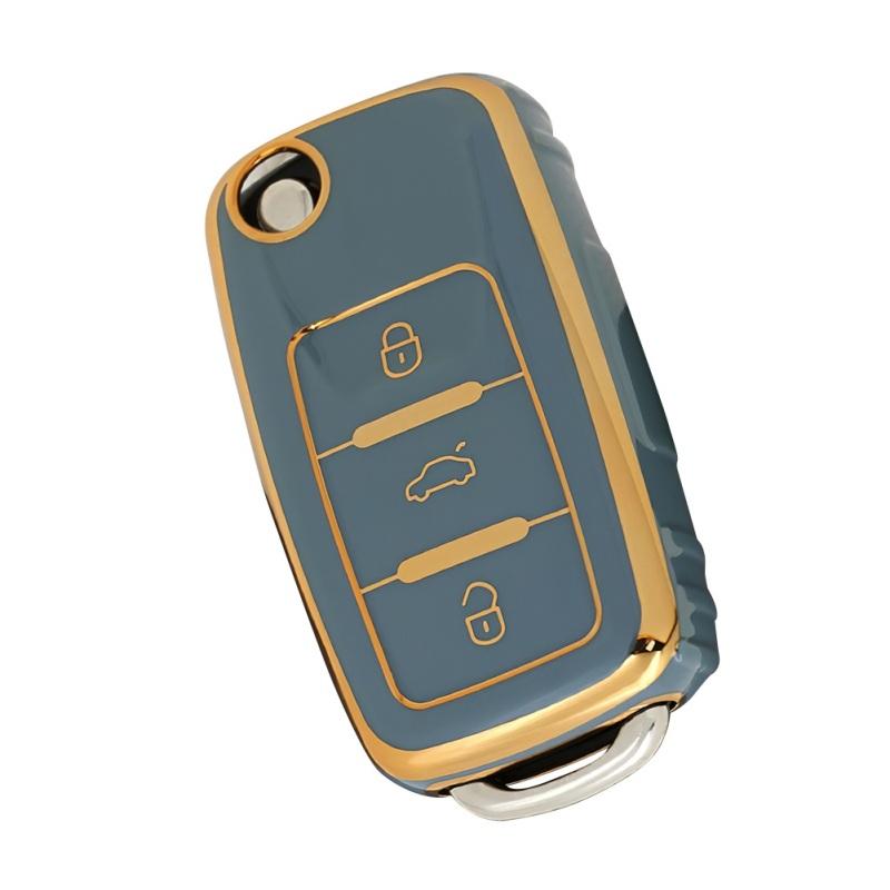 Auto-Schlüsselanhänger-Abdeckung, 360-Grad-Schutz, Schlüsseletui, kompatibel mit Polo Golf Bora Tiguan Touran Skoda