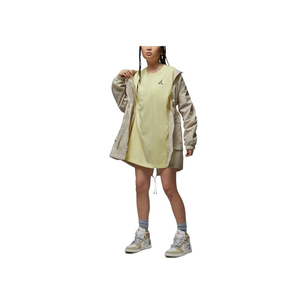 Jordan Logo Solid Color Loose Breathable Round Neck Casual Short Sleeve Dress Women dresses Yellow DO5052-821