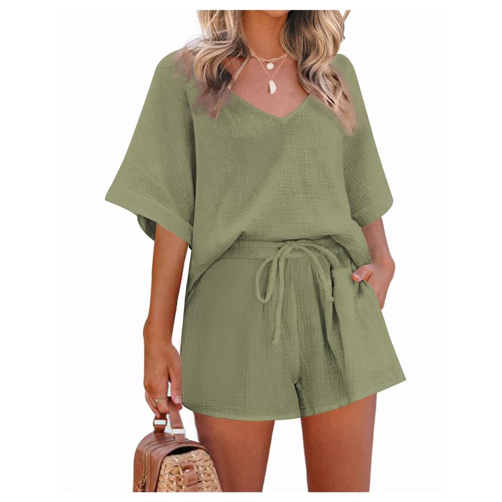 Womens 2 Piece Sets Short Sleeve Tops With Shorts 2 Piece Casual Outfits