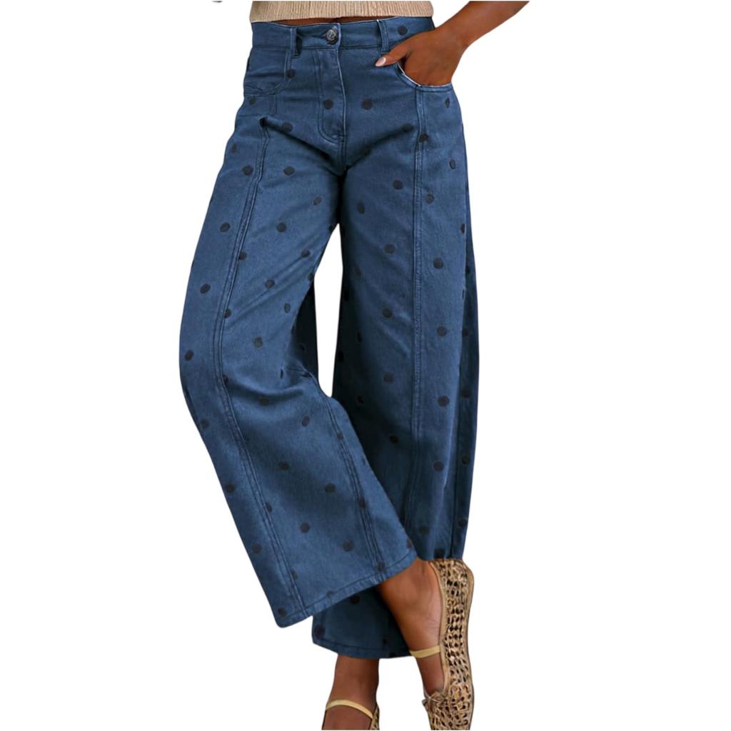 Women’s Wide Leg Jeans High Waist Y2K Style Patchwork Loose Fit Long Pants Casual Straight Trousers for Everyday Wear