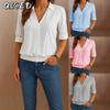 Women's Fashion Casual Solid Color Print Long Sleeve V Neck Blouses & Shirts
