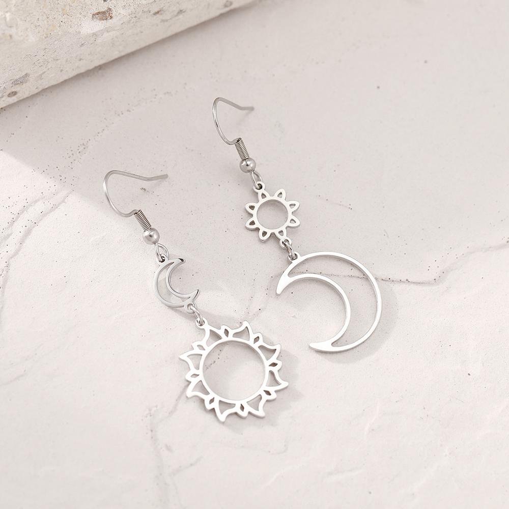Stainless Steel Earrings Bohemian Sun Moon Totem Pendant New Senior Statement Temperament Dangle Earrings For Women Zircon Gift