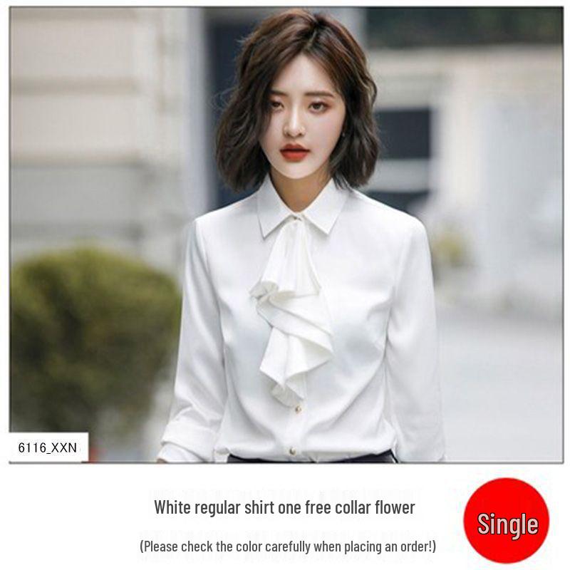 

Women s Fleece-Lined Chiffon Blouse – Warm Silk Bow Ribbon Satin Top for Autumn/Winter S