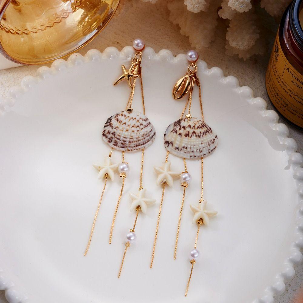 Drop Design Starfish Shell Earrings Bohemian Style Drop Earrings  Summer Season
