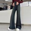 2025 New Korean Style Fleece Flared Pants for Girls - Autumn/Winter Elastic Straight-Leg for Middle School Students