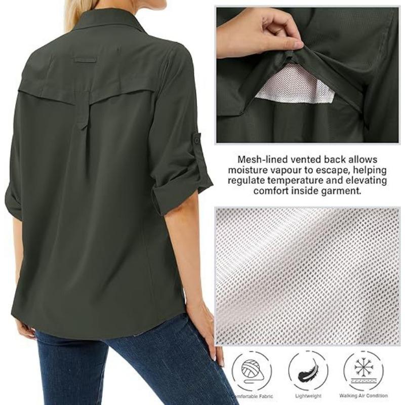 Camicia da Donna Casual a Maniche Corte Traspirante, Elastica, Asciugatura Rapida, con Zip, Colletto Reversibile e Tasca