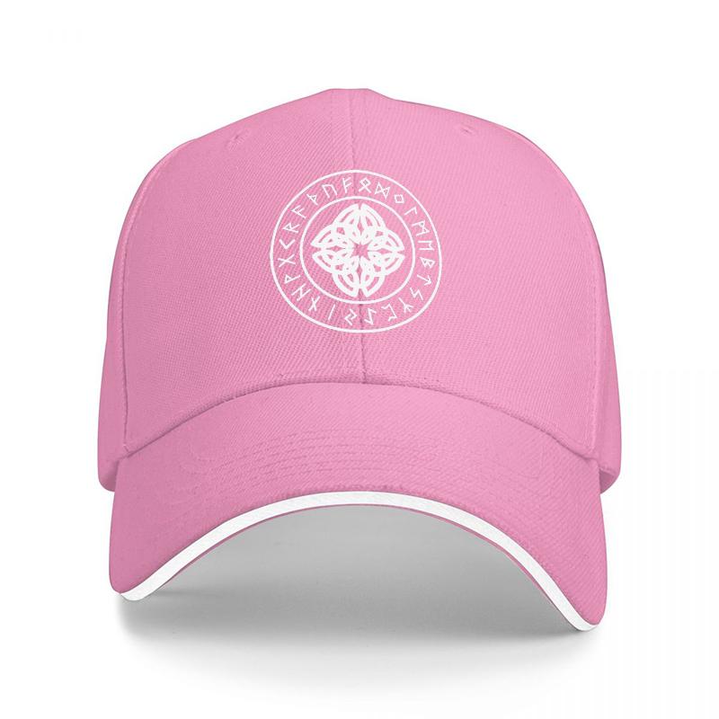 Mystic Symbol Circle Design Black Baseball Cap with White Trim and Intricate Celtic Knot Pattern for Unisex and Women