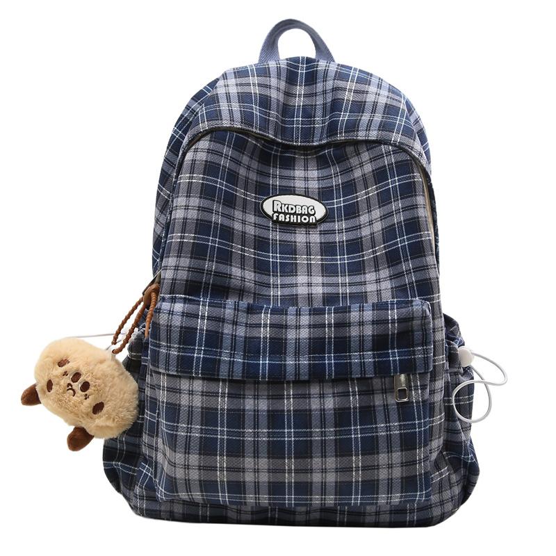 

Клетчатый рюкзак в стиле колледжа, легкий школьный рюкзак для ученика средней школы, дорожный рюкзак большой вместимости синий