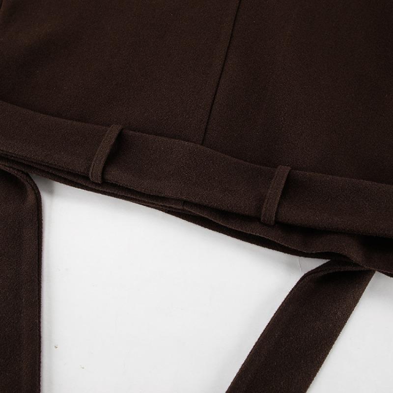 Women French Style Thick Loose Brown Double Breasted Woolen Commute Coat