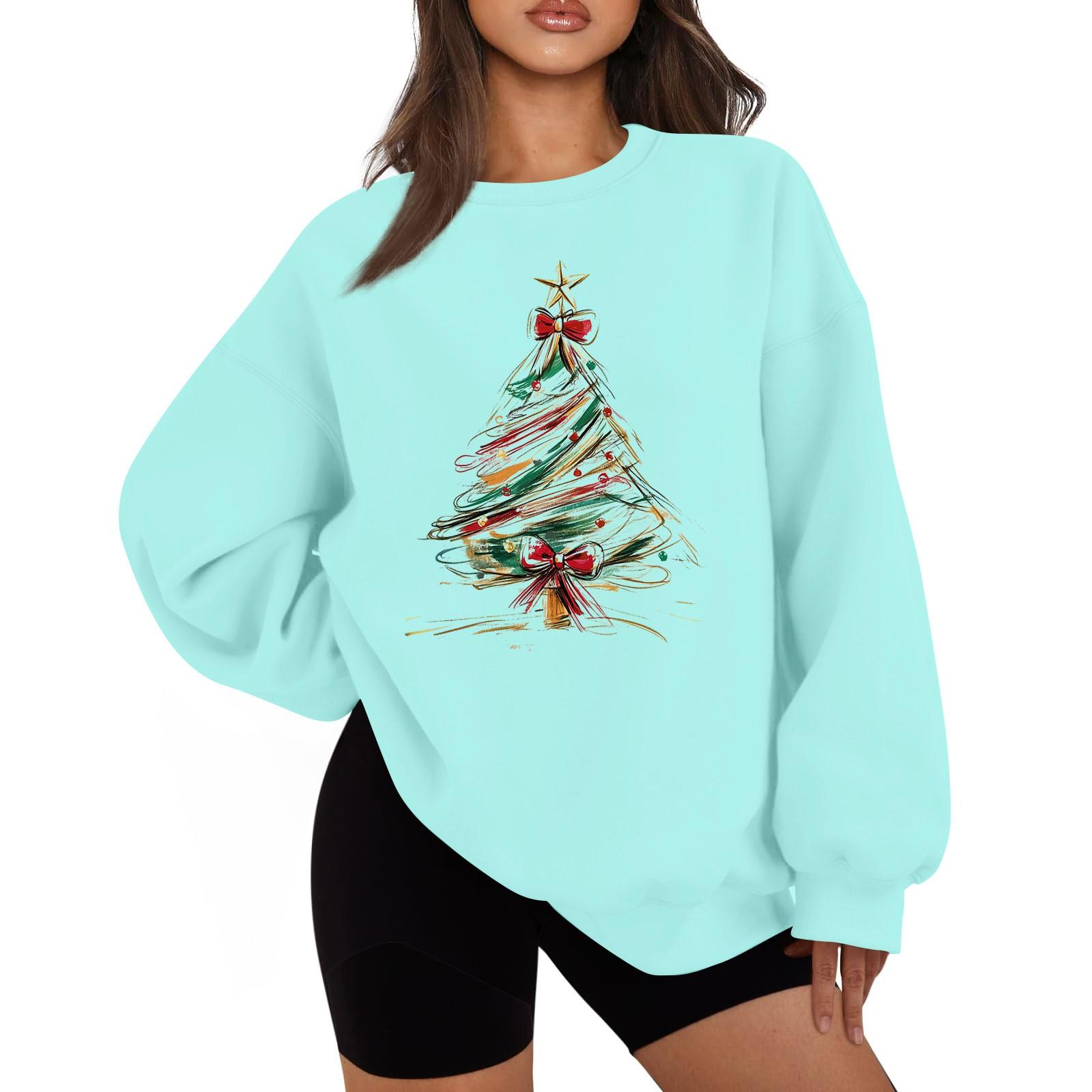 

Женская повседневная модная толстовка с длинным рукавом и рождественским принтом с круглым вырезом S