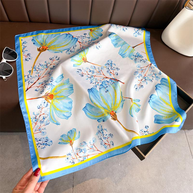 Art commuter style simulation silk printing silk scarf square scarf high-end shawl sunscreen neck small square scarf headscarf scarf