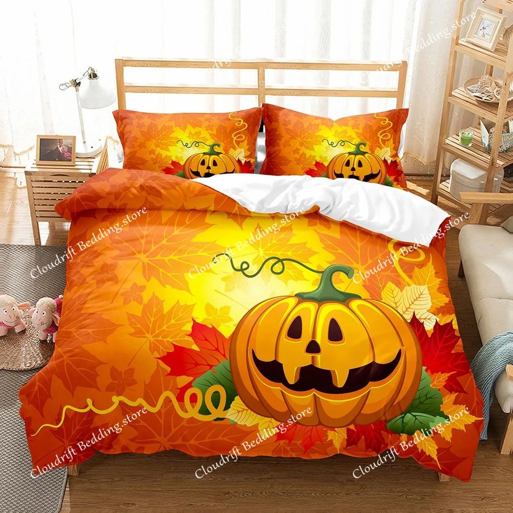 Set Copripiumino Lanterna di Zucca Poliestere Copripiumino King Queen Full Twin Size Set Biancheria da Letto Con Federe Regalo di Halloween