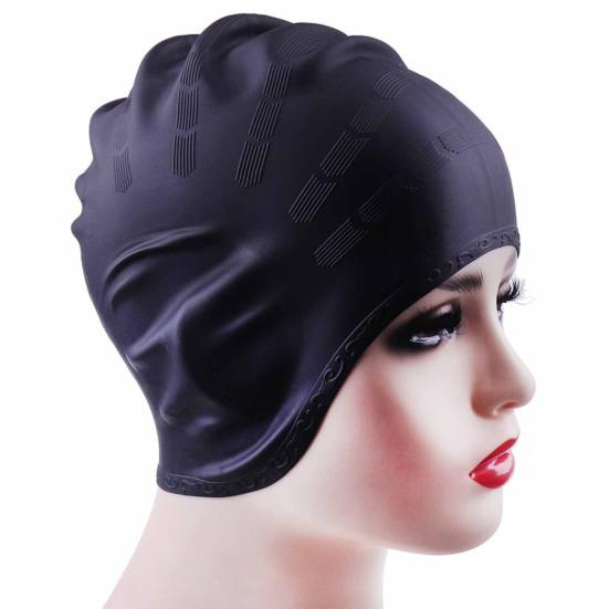 Cuffia da nuoto grande in silicone con protezione per le orecchie 3D, cuffia da bagno antiscivolo e impermeabile per donne e uomini, capelli lunghi/corti