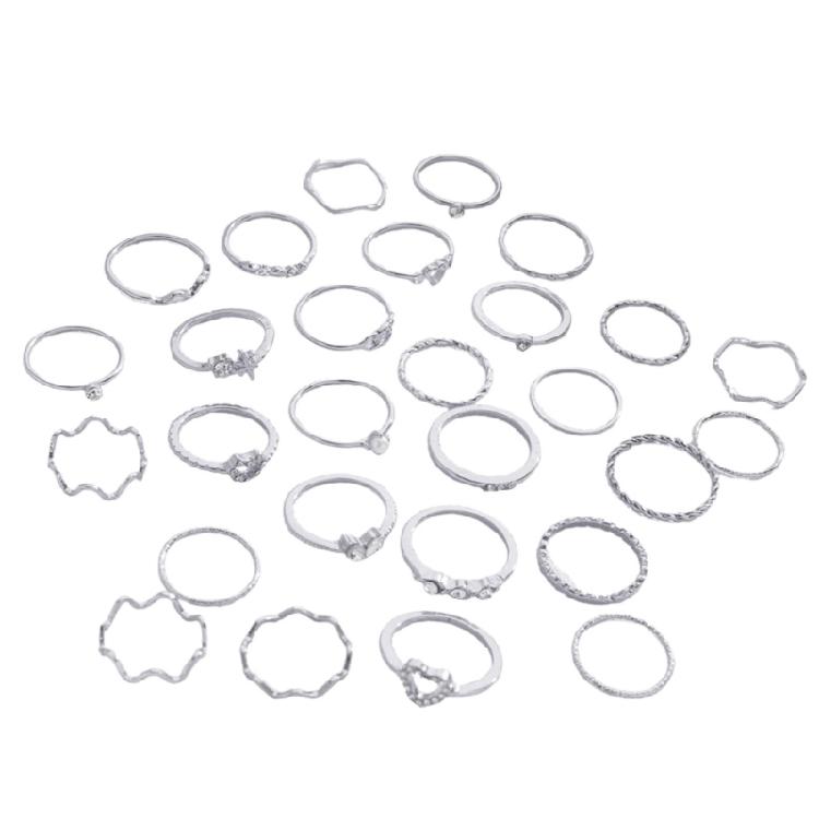 28 Pieces Fashionable Waving Rings Set With Heart Styles and Rhinestones Detailing for Romance Styles Casual Wear