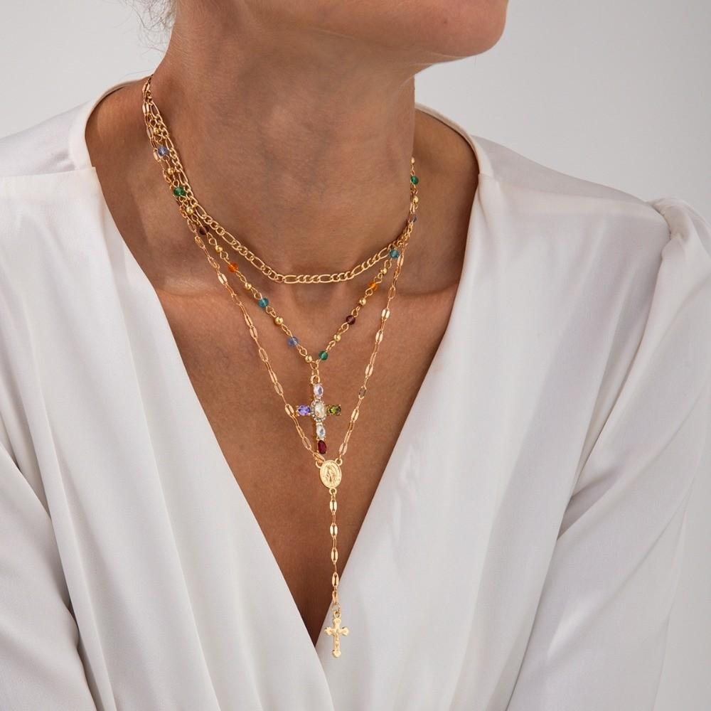 Layered Style Colorful Crystal Necklace Colorful Crystals Ins Style Necklace  Trendy Style
