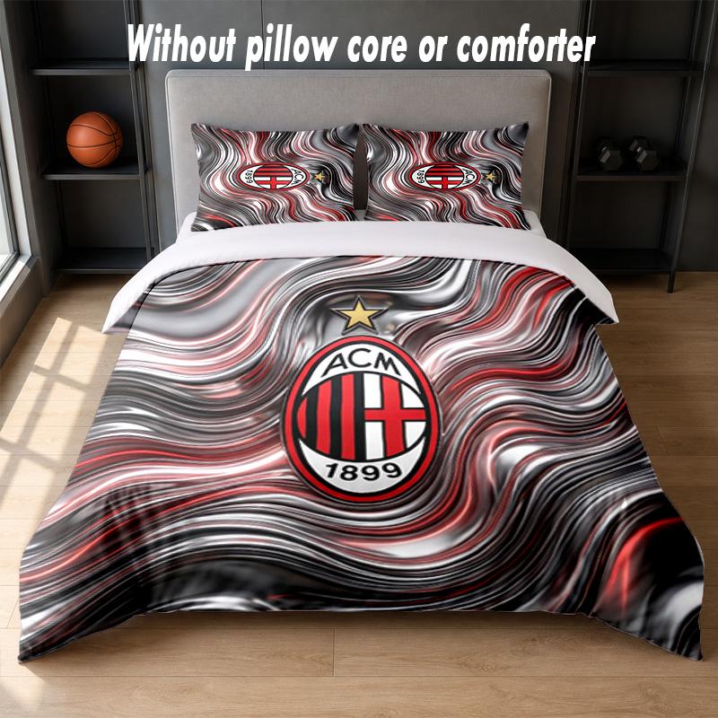 Set Biancheria da Letto AC Milan Design 1 Copripiumino + 2 Federe Morbido Traspirante Biancheria da Letto per la Casa