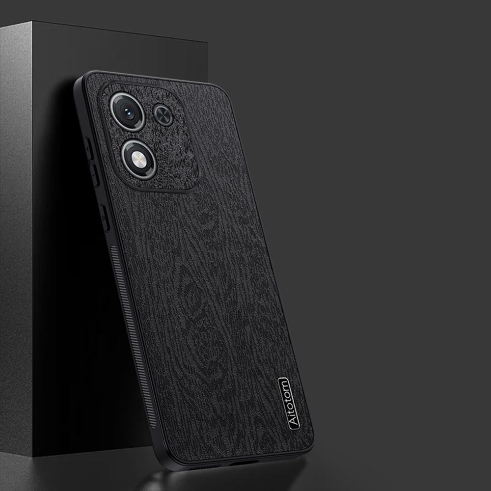 

For Honor X70i Case Wood Texture PU Leather Coated PC TPU Phone Cover Grey