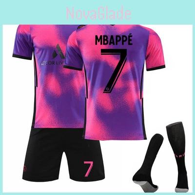 Vysoce kvalitní fotbalový dres Paris 2021 Třetí venkovní fialový 7 Mbappe 4 dres Ramos 30 oblek Messi