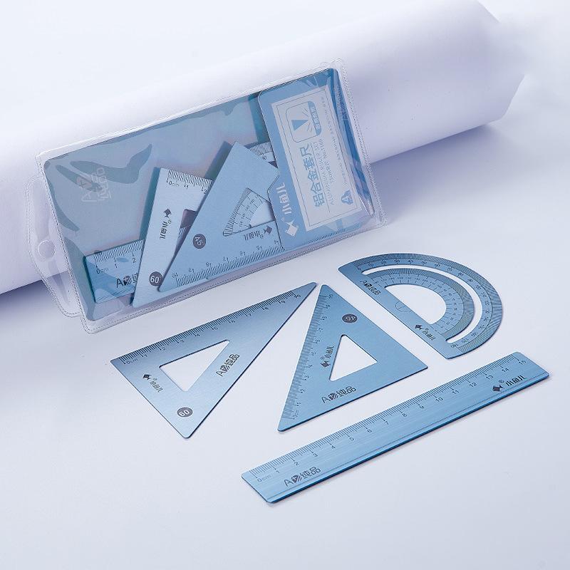 4pcs Aluminum Ruler Set,Drafting Set,With Storage Box Straight Ruler,Protractor,Students Measure Ruler Set Multi-Function Set
