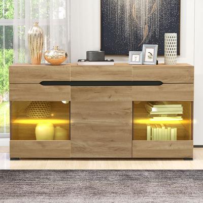 =306354355BAA LED Sideboard Cabinet Modern Living Room Furniture 3 Doors 3 Drawers Chest of Drawers with Lots of Storage Space for Your Living Area