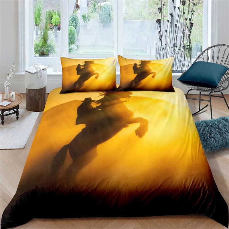 Western Cowboy Duvet Cover Rodeo Cowboy Riding Bull Horse Bedding Set Full For Boys Teen Microfiber Farmhouse Style Quilt Cover