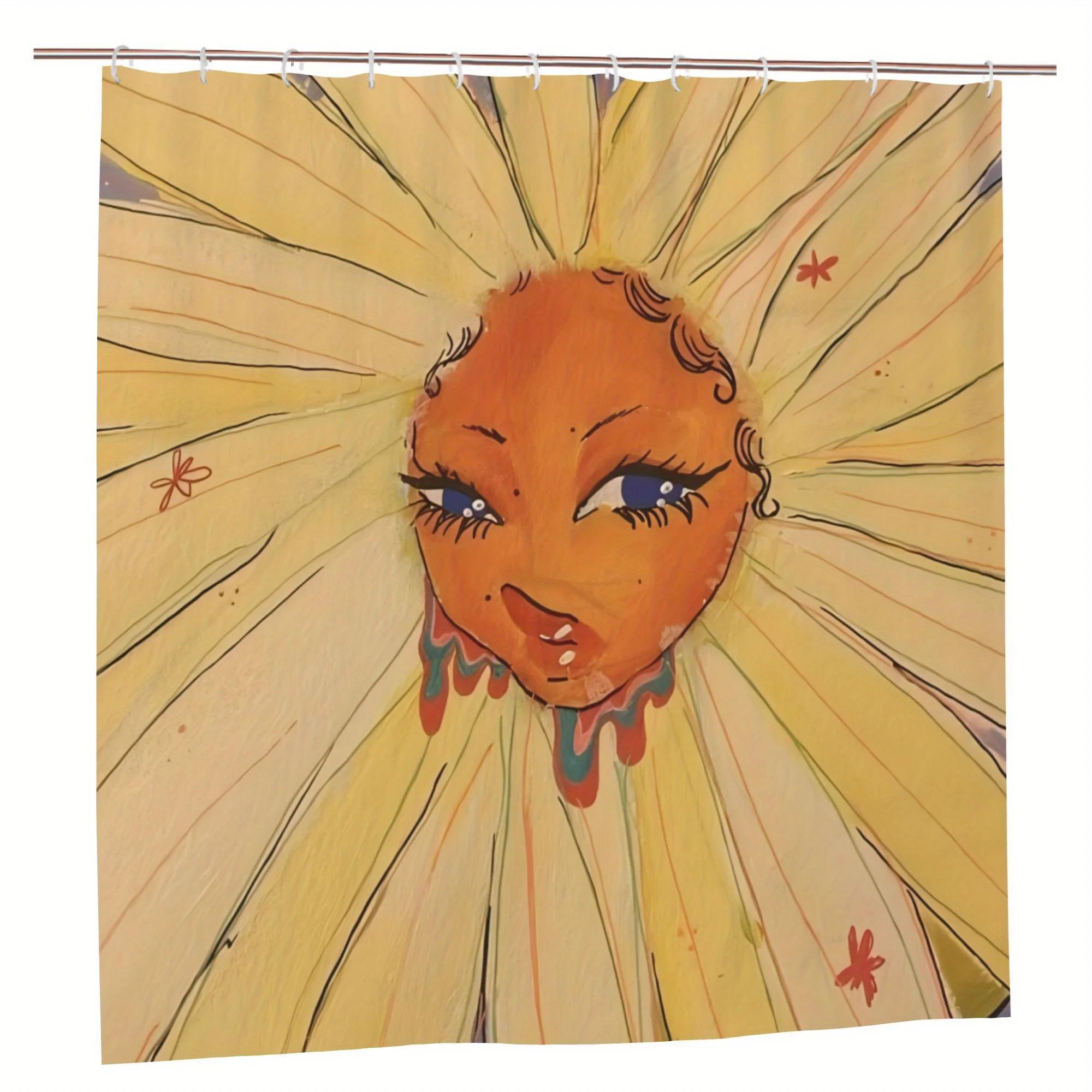 

Artistic Sun Face Shower Curtain For A Unique Bathroom, Featuring A Whimsical Illustration With Warm Colors. This Creative W60H190(CM)-1 Pcs