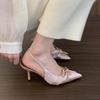 Beautiful sandals women's bag head fairy shoes satin high heels stiletto bridesmaid shoes temperament empty single shoes women