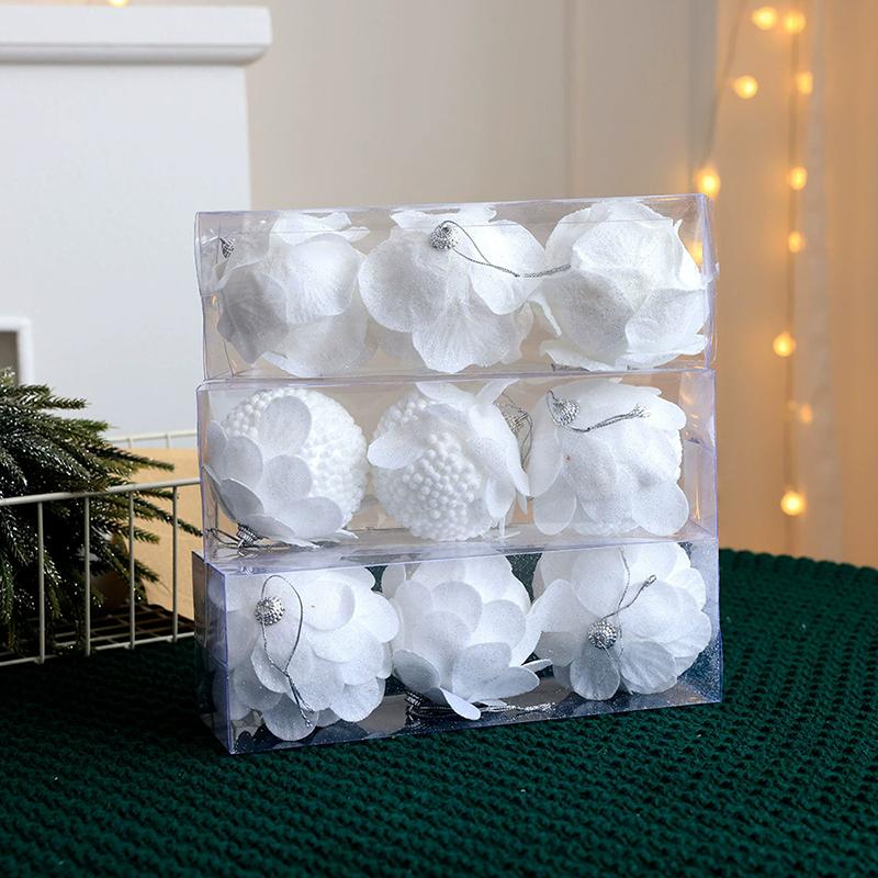 WTEMPO White Petal Christmas Glitter Round Foam Balls Store Window Display Christmas Tree Hanging Ornaments Perfect for Halloween New Year Wedding