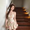2026 French Floral Slip Dress: Spring/Summer Vacation Style, Waist-Cinched Short Skirt