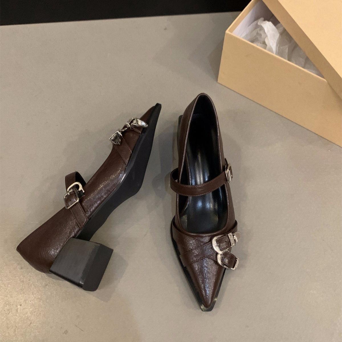 

Женская обувь Сексуальная обувь с острым носком Французская одинарная обувь Новая кожаная обувь для банкета и вечеринки для женщин Туфли Мэри Джейн Zapatos Mujer 40 коричневый