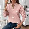 Women's V-Neck Heart Pattern Sweater - New for Autumn/Winter 2026, Casual Patchwork Long Sleeve Knit Top