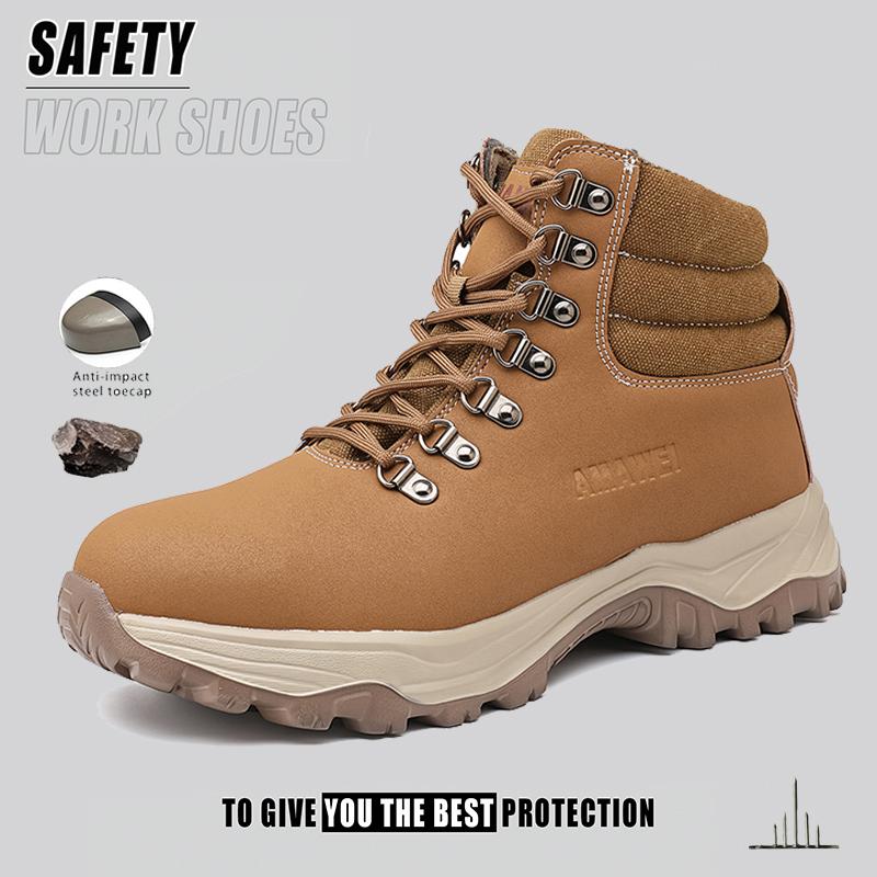 Men Work Shoes Anti Smash Steel Toe Boots  Breathable Non-Slip Anti-Puncture Construction Work Shoes Indestructible Safety Shoes