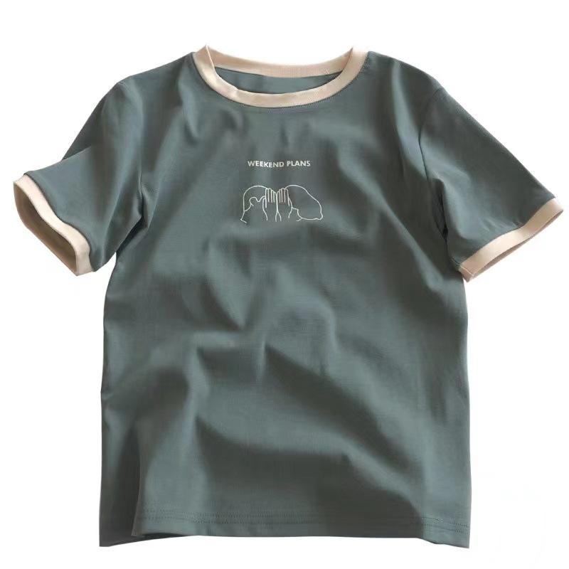 Insert Color Slim-fitting Short-sleeved T-shirt Women's Summer New Bottoming Shirt Student Casual Korean Top Women's Clothing