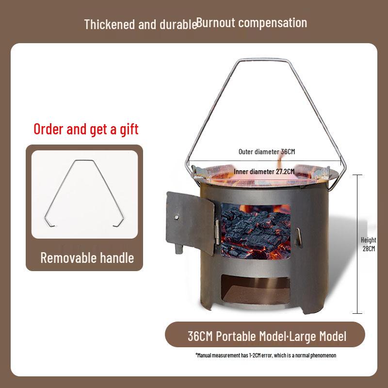 Heavy-Duty Portable Firewood Stove for Outdoor Camping and Tea Brewing