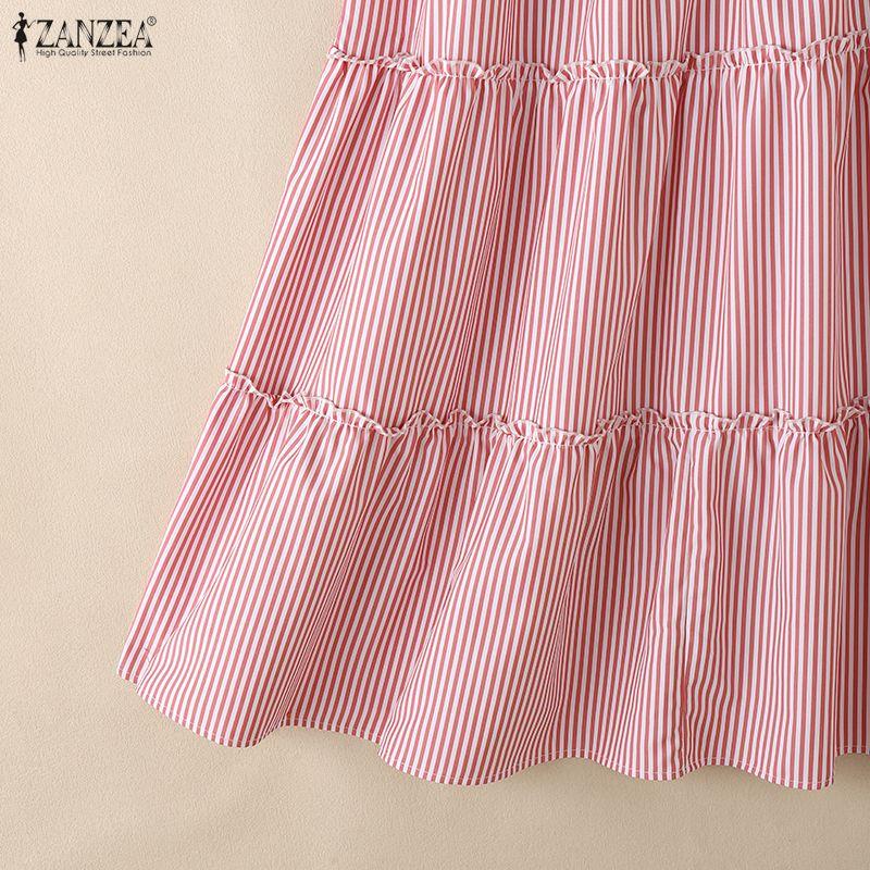ZANZEA Women Casual Elastic Waist Loose Stripe Long Skirts
