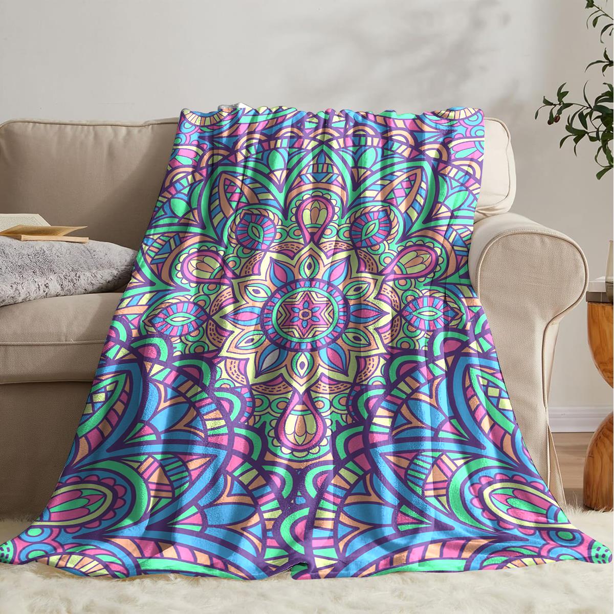 

Mandala Blanket Personalized Soft Warm Blanket for Bedroom Living Room Lightweight Soft Flannel Plush Throw Blanket 70x100cm