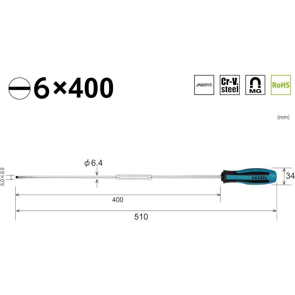 VESSEL (VESSEL) Megadora Normal Screwdriver Extra Long Type -6 x 400 900