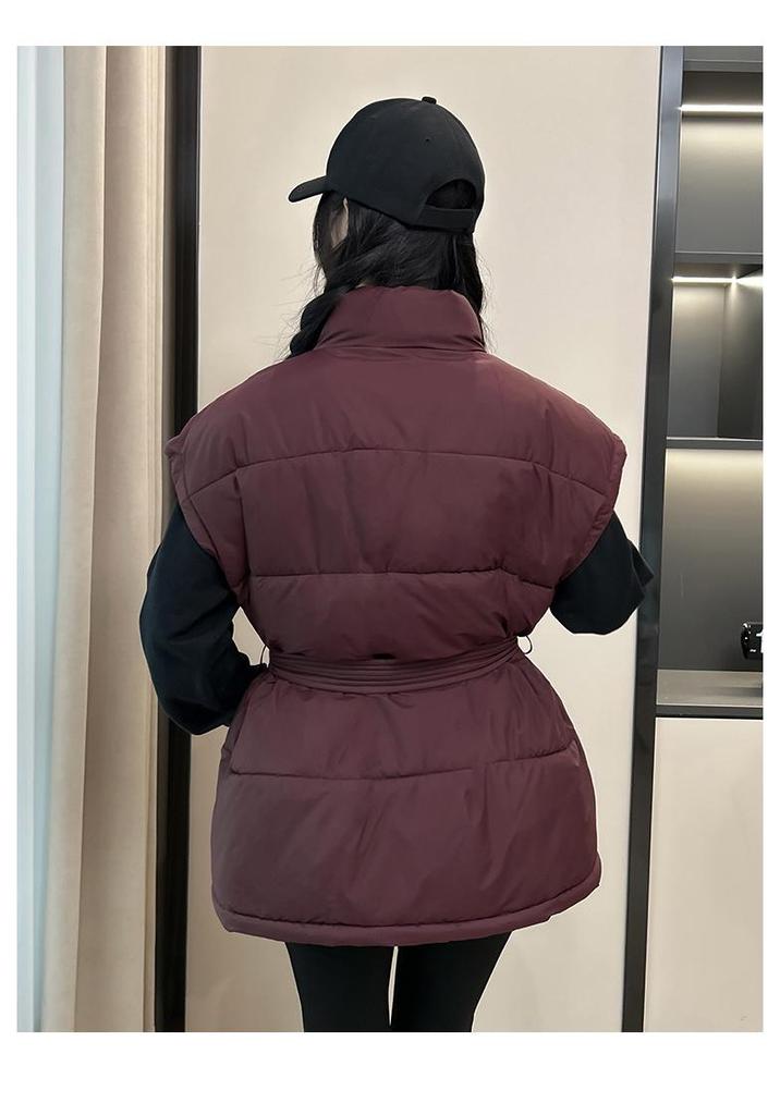 Women's Korean Style Thickened Stand Collar Sleeveless Vest - Autumn/Winter Waist-Cinching Loose Fit.