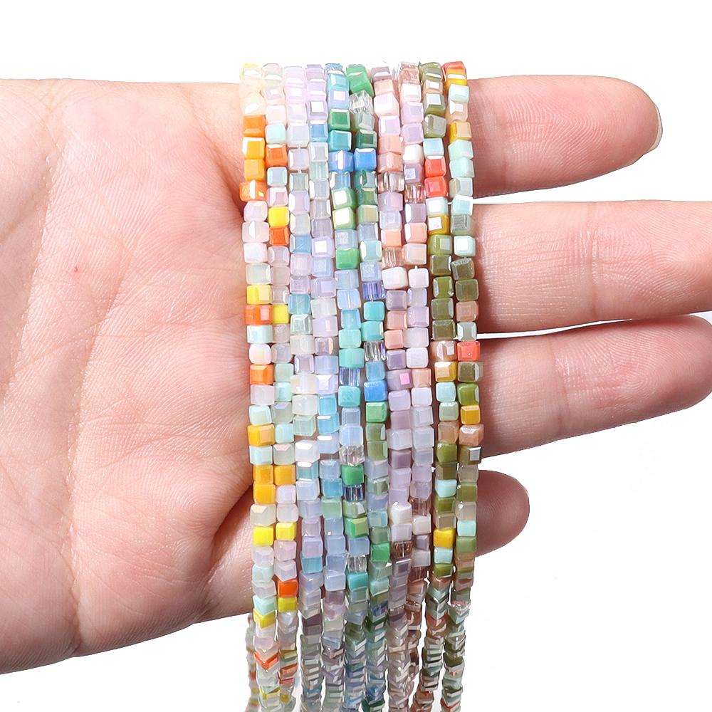 2.5mm Square Faceted Crystal Beads Multicolor Cube Glass Loose Beads For Jewelry Making DIY Crafts Necklace Bracelet Accessories