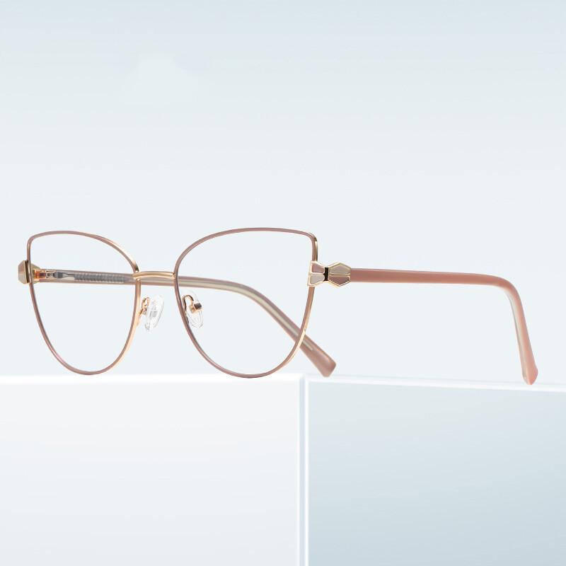 Elegant Beige Cat Eye Reading Glasses Women Luxury Metal Frame Computer Goggles Vision Care Blue Light Blocking Eyewear