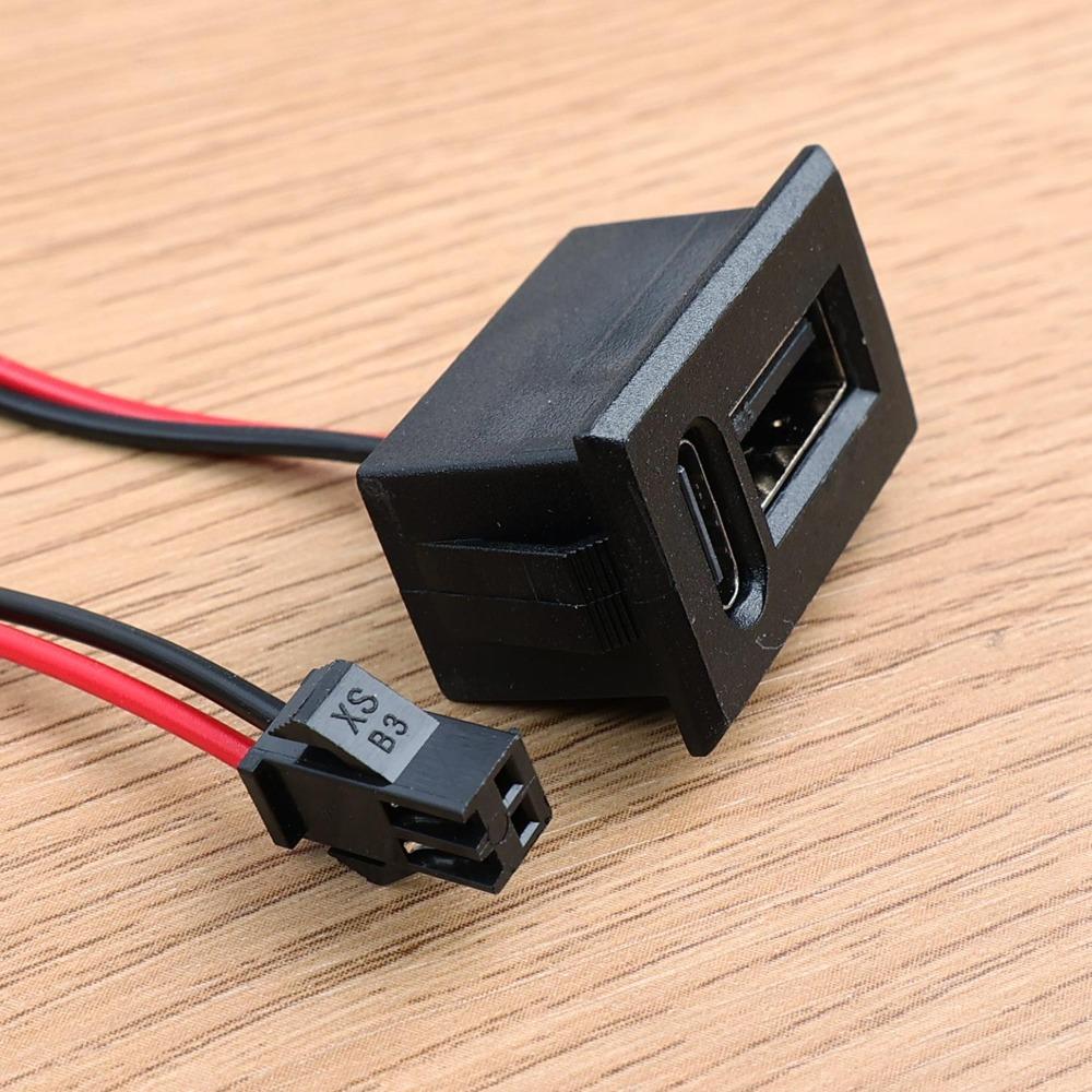 Dual Type C USB Receptacle Female Socket Connector Chassis Mount 2 Port Power Charging Adapter for Car Dashboard Auto Parts Kit