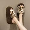 Women's Winter Thick Sole Slippers Suede Open Toes Leopard Print  Shoes for Women Keep Warm Anti-slip Middle Follow Indoor 2025
