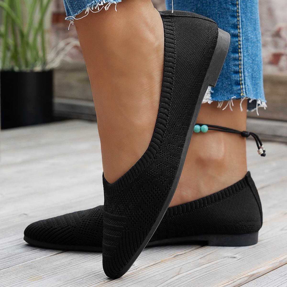 

Модные женские балетки с острым носком, мягкой вязаной подошвой, дышащие и удобные туфли, весенне-осенняя новая модель 36