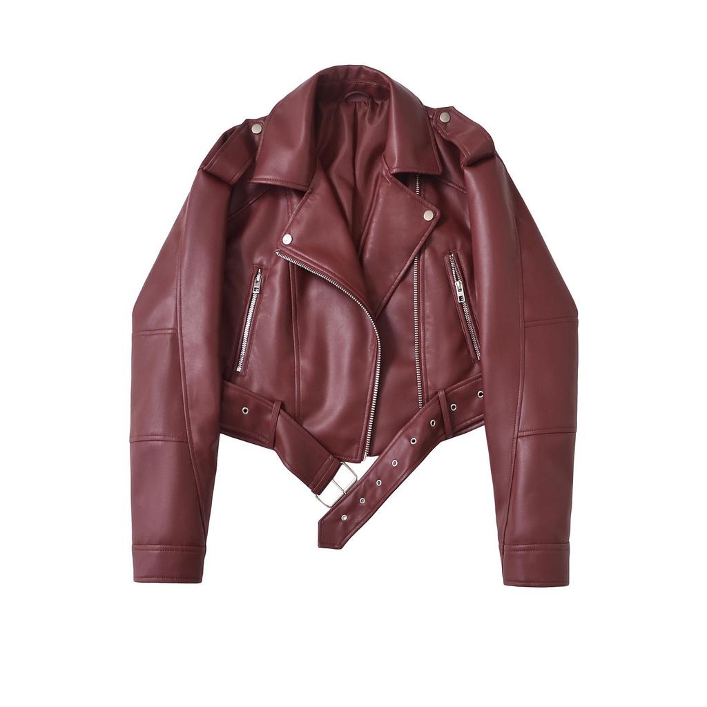 Giacca da Donna Bicolore Distressed in Ecopelle PU con Revers, Taglio Ampio, Stile Europeo e Americano, 2025