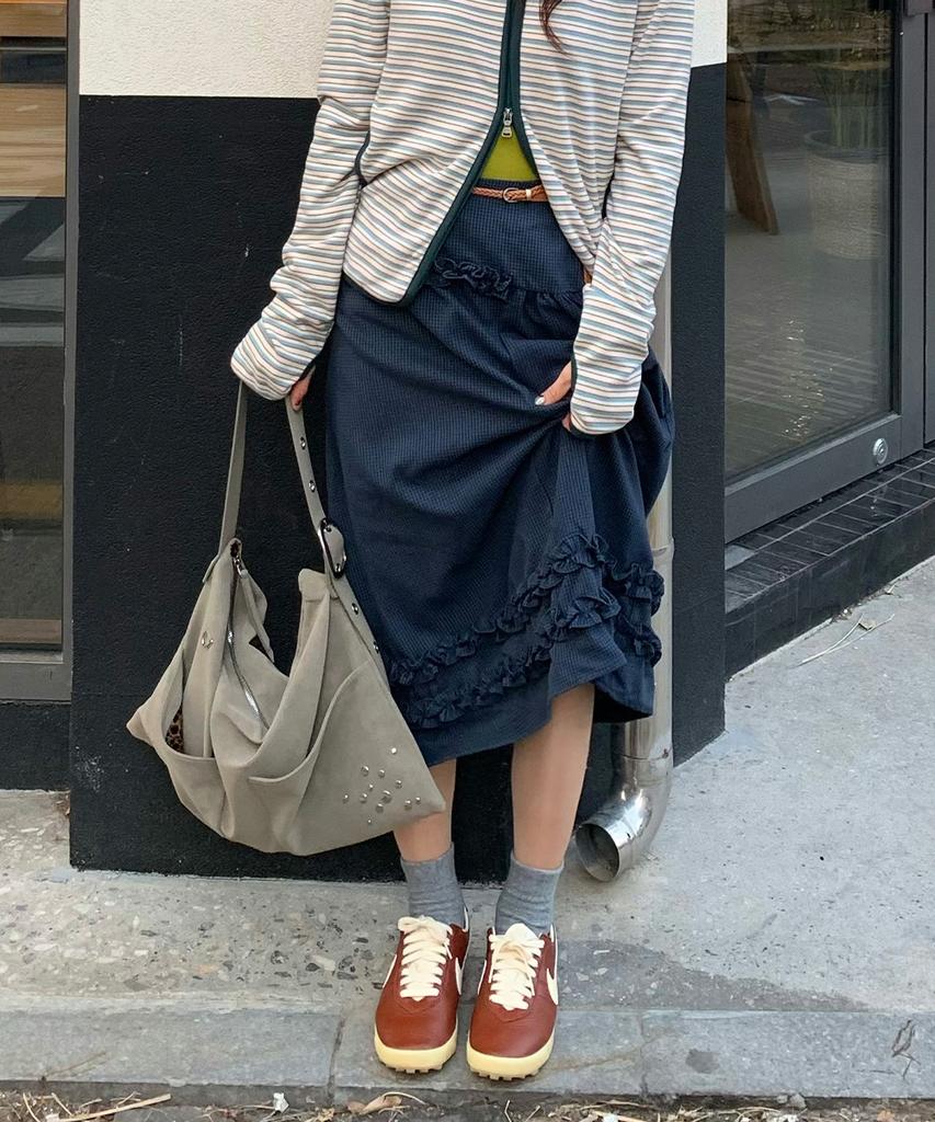 Belloel Lovely Frill Long Skirt Navy