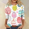 Top Pulóver Casual de Moda para Mujer con Mangas Tres Cuartos y Estampado de Pascua con Cuello Redondo