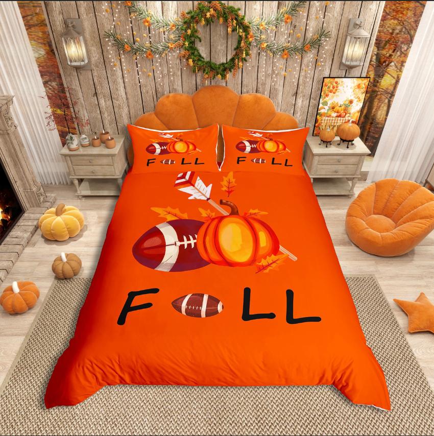 Homewish Herbsternte Kürbis Bettbezug Set, Thanksgiving Tag für Teenager Bettwäsche Set, Botanische Pflanzen Bettdeckenbezug Set