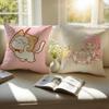 Sweet Pink N-Nikki And M-Momocat Chibi Icons Cushion Cover Pillowcase Anti-Dustmite Invisible Zipper Short Plush Sofa Cushion