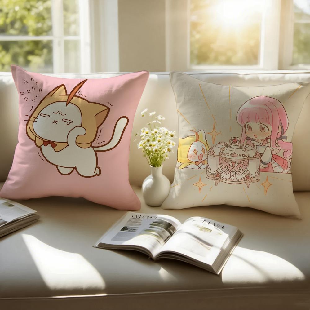 Sweet Pink N-Nikki And M-Momocat Chibi Icons Cushion Cover Pillowcase Anti-Dustmite Invisible Zipper Short Plush Sofa Cushion